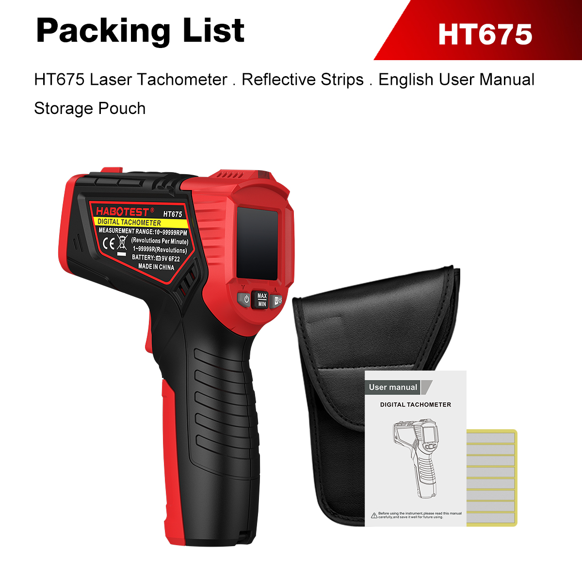 Industrial Laser Tachometer - HABOTEST HT675 Tachymètre laser sans contact,